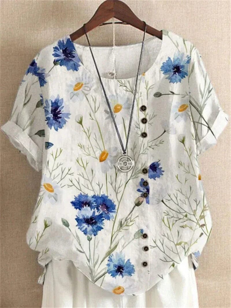 Nadège Floral Printed Blouse Nadège Floral Printed Blouse Louise Perrin White with Blue Flowers 8 